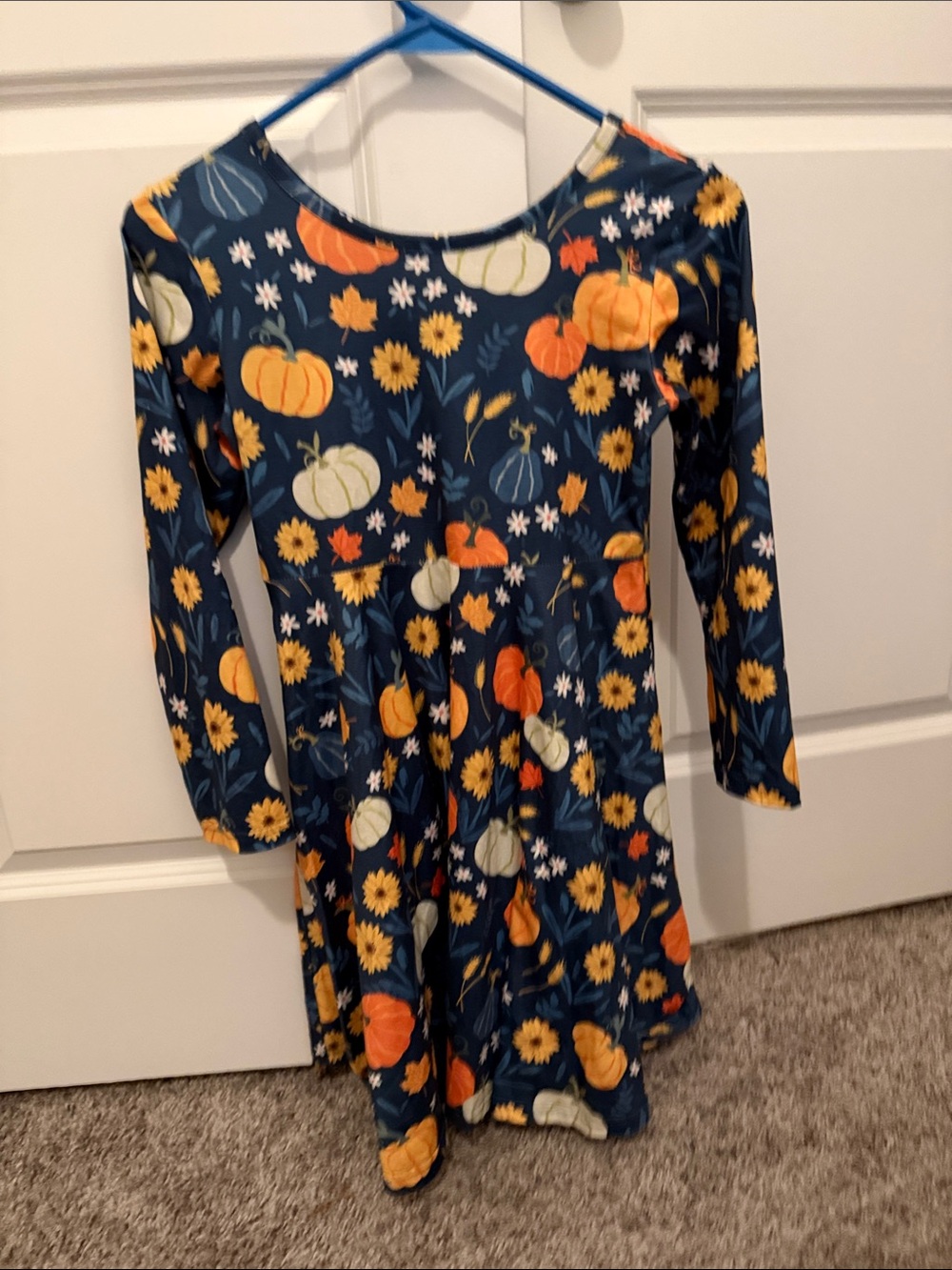 Navy Fall Pumpkin Floral Long Sleeve Dress